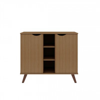 Manhattan Comfort 16PMC5 Hampton 39.37 Buffet Stand Cabinet with 7 Shelves and Solid Wood Legs in Maple Cream